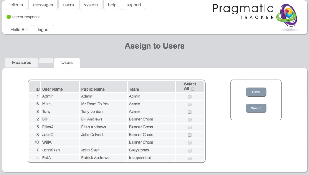 Measure users list