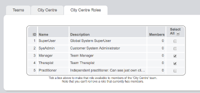 Roles list for team