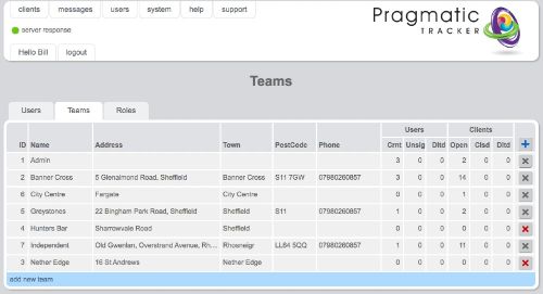 Teams on user list